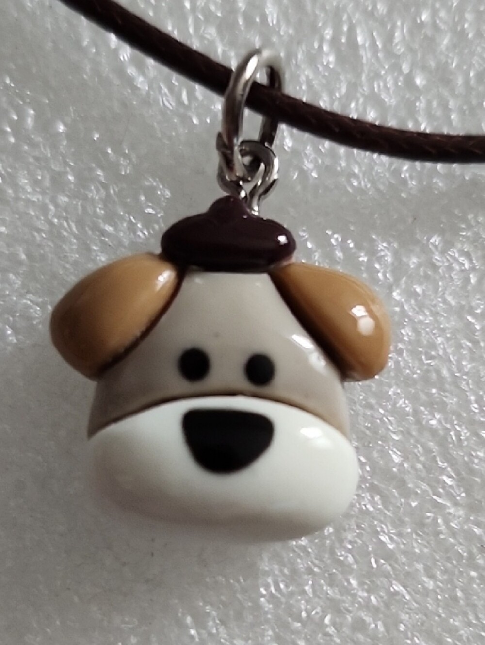 Hand Crafted Brown and Cream Dog Face Pendant Necklace